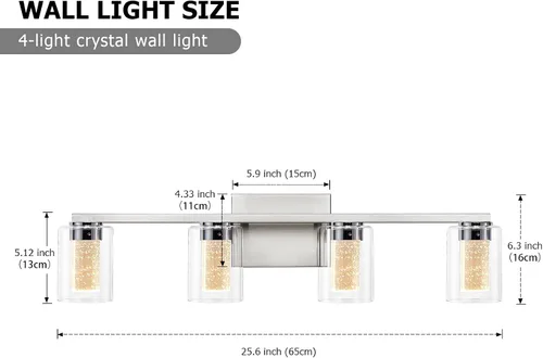 Vista 10 de SADENICEL Accesorios de iluminación de baño de 4 luces, níquel cepillado, LED regulable blanco/neutro/cálido, luces de tocador de baño de cristal