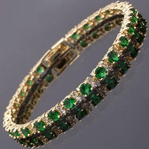 Vista 4 de RIZILIA Eternity - Pulsera de tenis y circonita cúbica de corte redondo chapada en oro amarillo, 7 pulgadas, multi