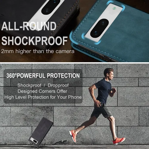 Vista 8 de Kowauri Funda para Google Pixel 7A, diseño clásico de cuero con cierre magnético, con ranura para tarjetero, a prueba de golpes, funda protectora
