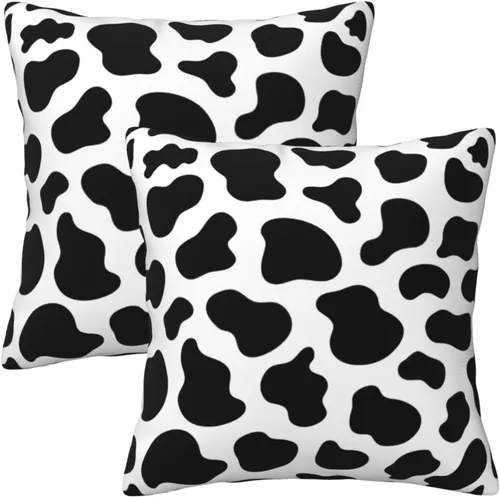 Vista 10 de Juego de 2 fundas de almohada con estampado de vaca de 18 x 18 pulgadas, color blanco y negro, fundas de cojín suaves para exteriores, para sofá
