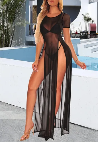 Vista 3 de Traje de baño para mujer, bikini de playa, cobertura de bikini, vestido de malla transparente, tops de malla transparente sexy, ropa de playa