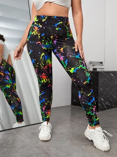 Vista 4 de Floerns Leggings reflectantes de cintura alta con tinta de salpicaduras para mujer