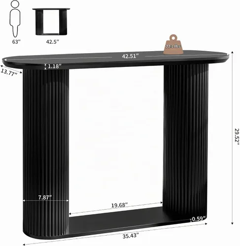 Vista 2 de Mesa Consola Acanalada, Mesa de Entrada Estilo Granja con Almacenamiento y Patas de Madera Acanalada, Mesa de Sofá Estrecha, Mesa de Entrada Pequeña