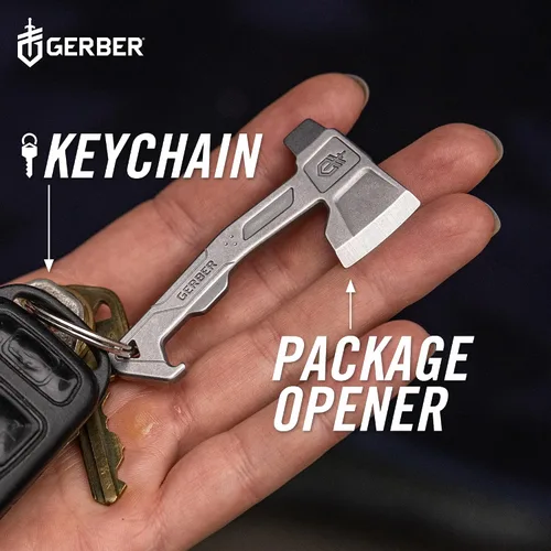 Vista 6 de Gerber Gear Llavero Hacha Multiherramienta 3 en 1, Se Engancha al Bolsillo o Llavero con Abrebotellas, Destornillador de Cabeza Plana, Abridor
