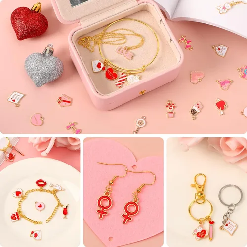 Vista 6 de SANNIX 110 dijes para el día de San Valentín, esmalte dorado para hacer