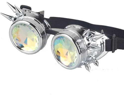 Vista 23 de FUT Gafas Steampunk con pinchos arcoíris ABS, lentes de caleidoscopio rave, soldadura cibernética, gótico, cosplay, vintage