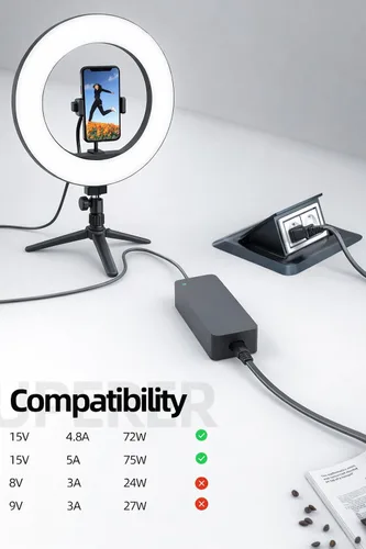 Vista 2 de Superer Cable de alimentación de 15 V apto para Neewer de 14"/18" luz