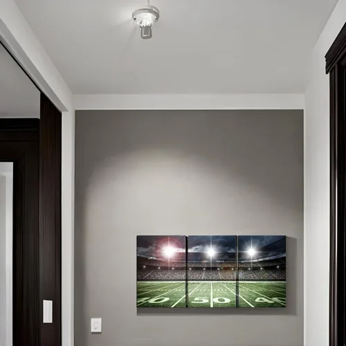 Vista 5 de TAOMI Lienzo decorativo para pared de rugby Field Match Sport Spot Light para habitación de los niños, dormitorio, 3 piezas, arte moderno, fútbol