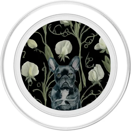 Vista 2 de Black French Bulldog White Sweet Pea Flower Pattern PopSockets MagSafe PopGrip for iPhone