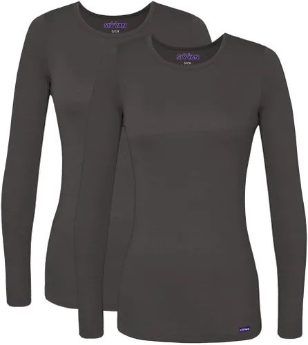 Vista 29 de Sivvan Scrubs for Women - Long Sleeve Comfort Underscrub Tee 2-Pack Negro