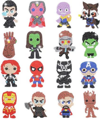 Vista 3 de PICNICFUN Kits de diamantes adhesivos para niños, 28 piezas de personajes de dibujos animados 5D hechos a mano con diamantes de imitación de mosaico