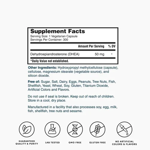 Vista 6 de Nature's Lab Suplemento DHEA de 50 mg, promueve niveles hormonales equilibrados, energía saludable y mayor claridad mental* - 300 cápsulas