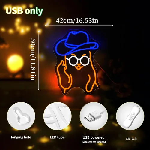 Vista 3 de Letrero de Neón de Gato Vaquero para Decoración de Pared Letreros de Neón LED Letrero Luminoso Decoración de Habitación Luces de Neón Alimentado por