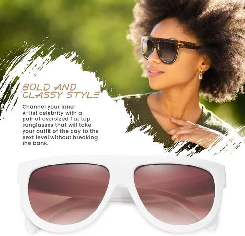Vista 33 de Gafas de sol de gran tamaño con parte superior plana para mujer, diseño cuadrado grande, retro, gafas de sol