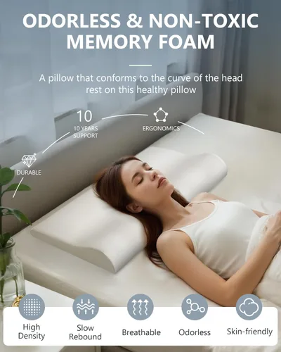 Vista 6 de SMDR Ultra Slim Ergonomic Memory Foam Cervical Pillow – Low Profile Orthopedic Neck Support Pillow for Stomach, Side & Back Sleepers, 2"–0.8" Thin
