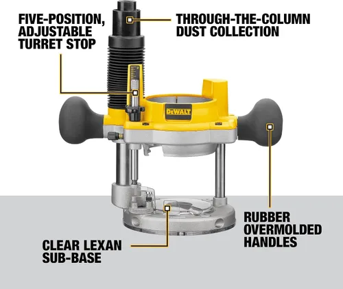 Vista 4 de DEWALT Enrutador, Kit de base fija / arrugado, velocidad variable, inicio suave, 2-1 / 4-HP (DW618PKB)