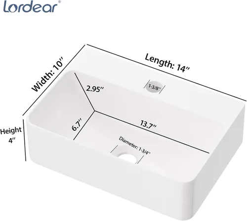 Vista 6 de Lordear Fregadero pequeño montado en la pared, fregadero de baño de esquina flotante para colgar en la pared, lavabo de cerámica blanca brillante