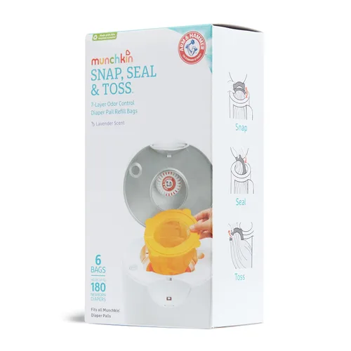 Vista 7 de Bolsas de recarga para cubeta de pañales Munchkin® Arm & Hammer Snap, Seal & Toss™, capacidad para hasta 180 pañales para recién nacidos, paquete