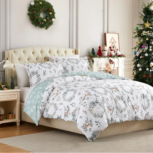 Vista 13 de Southshore Fine Living, Inc. Juego de edredón de Navidad de tamaño individual con funda de almohada, juego de ropa de cama reversible de Navidad a