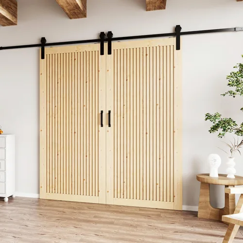 Vista 14 de BARNER HOME Puerta de granero de madera de pino de 30 x 84 pulgadas, puerta corredera decorativa de 1 lite, con kit de herramientas incluido Puerta