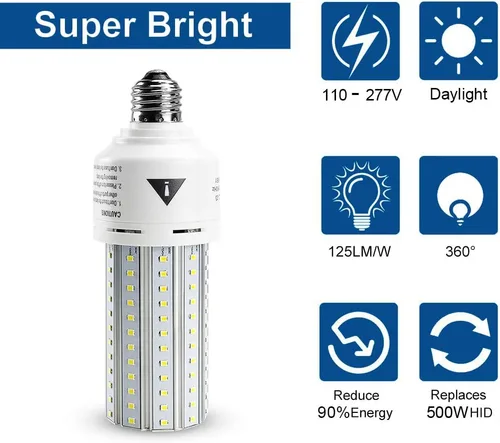 Vista 4 de Bombilla LED tipo maíz Mafuken de 500 W equivalente, 7500 lúmenes, bombillas LED de 60 W, super brillante, 5000 K, luz diurna blanca fría, E26/E27