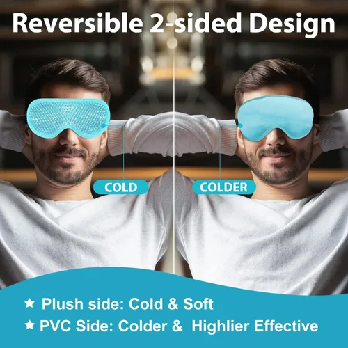 Vista 3 de Máscara de gel para ojos BeeVines, paquete de 2 máscaras de hielo refrescantes para ojos hinchados para hombres y mujeres, compresa fría y caliente