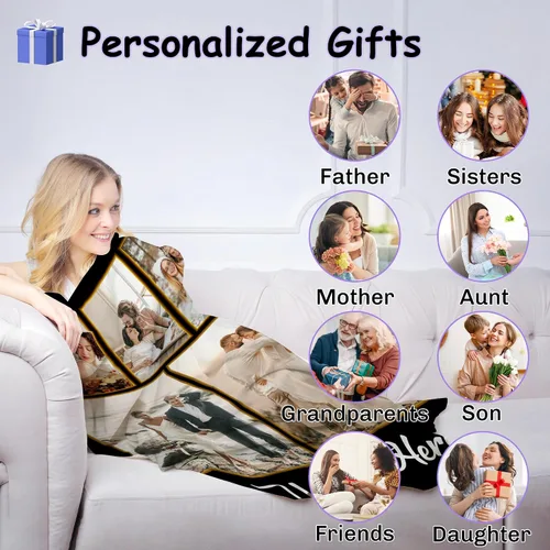 Vista 4 de Magimagine Mantas personalizadas con imágenes de texto para regalos de novio, manta de fotos personalizada para familiares y amigos para Navidad