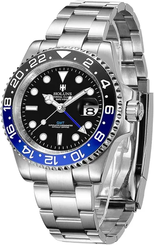 Vista 2 de Reloj automático GMT de lujo para hombre, reloj de negocios luminoso de acero inoxidable impermeable con zafiro