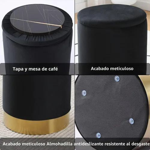 Vista 6 de Otomán de Terciopelo con Almacenamiento Reposapiés Multiusos Taburete con Base de Metal Taburete Redondo Moderno para Tocador Silla Otomán