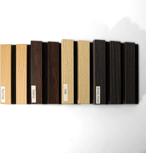 Vista 4 de AMZDEPOT Panel de pared de listones de madera, paquete de 4 paneles de madera para pared, paneles de pared insonorizados 3D, paneles acústicos