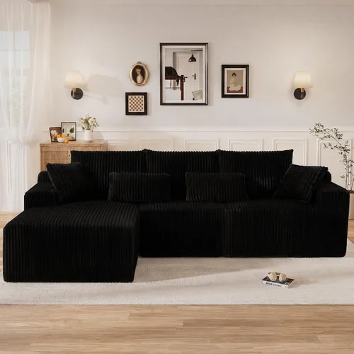 Vista 14 de Sofás seccionales sin hueso en forma de L de 108 pulgadas para sala de estar, moderno y cómodo sofá modular de pana comprimida de espuma