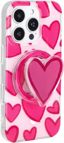 Vista 6 de Funda para iPhone 16 Pro Max, corazón rosa con agarre redondo para teléfono, compatible con soporte MagSafe para niñas y mujeres, funda protectora