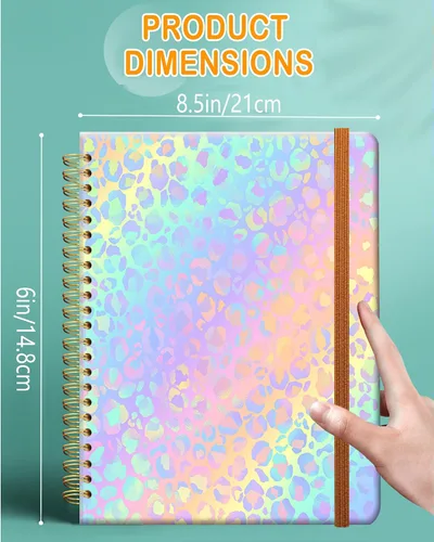 Vista 4 de Cuaderno de escritura en espiral a rayas, diario universitario forrado de tapa dura A5 para mujeres y niñas, encuadernación fuerte de doble alambre