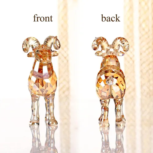 Vista 4 de DOJOZ Colección de figuras de animales de cabra de cristal, estatua coleccionable para decoración del hogar (dorado)