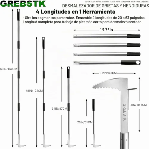 Vista 2 de GREBSTK Crack Weeder Crevice Weeding Stainless Steel Tool Adjustable, 63 in