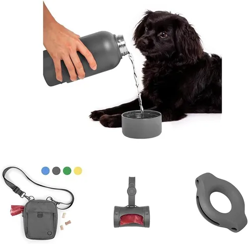 Vista 12 de Ubbi Pup & Me Botella de agua aislada de acero inoxidable para perros con cuenco adjunto, botella de viaje portátil de 32 onzas a prueba de fugas