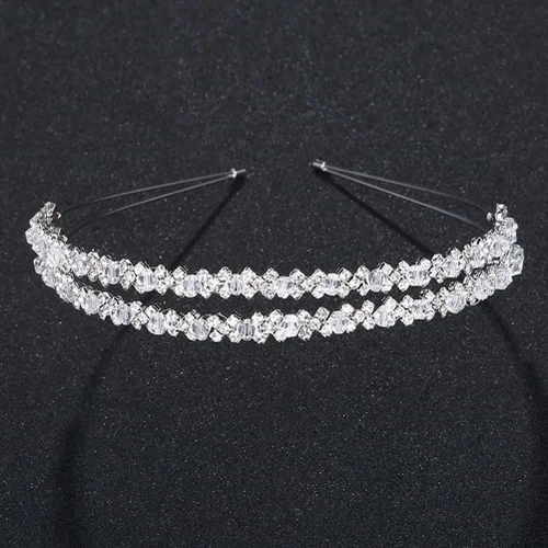 Vista 4 de Diadema de doble capa de plata con diamantes de imitación para el cabello, cierre de pelo, accesorios para el cabello nupcial