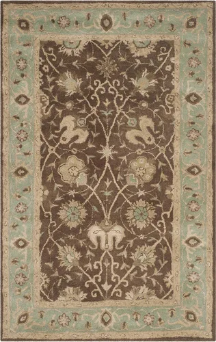 Vista 2 de SAFAVIEH Antiquity Collection - Alfombra decorativa de 4 x 6 pies, marrón y verde, hecha a mano, lana oriental tradicional, ideal para zonas de alto