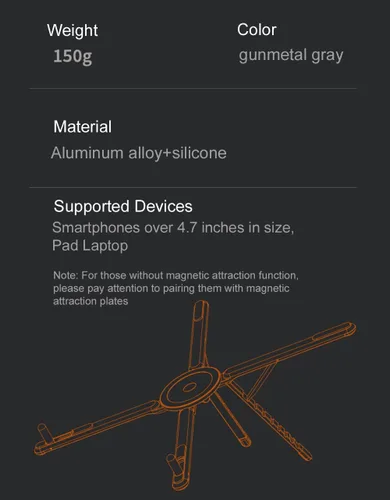 Vista 7 de Soporte magnético portátil multiusos, adecuado para teléfonos inteligentes, almohadilla, laptop, material de aleación de aluminio, adecuado