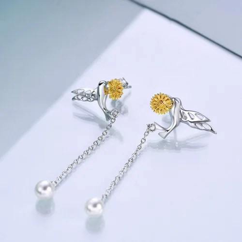Vista 4 de POTOPYY - Pendientes de plata de ley con diseño de pájaro