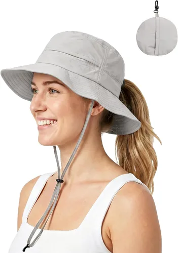 Vista 9 de Sombrero de cola de caballo para mujer, UPF50+, impermeable, sombrero de Café