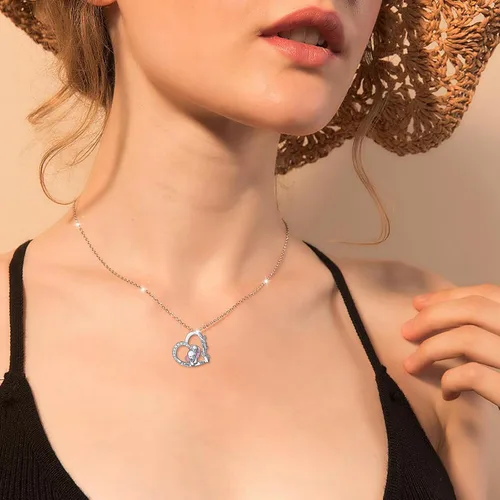 Vista 5 de Collar de plata de ley S925 para madre e hija, diseño de jirafa, panda, delfín, animal, joyería para mujeres y adultos