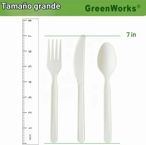 Vista 7 de Tenedores, cucharas y cuchillos biodegradables y compostables, cubertería CPLA pesada., Blanco, 100