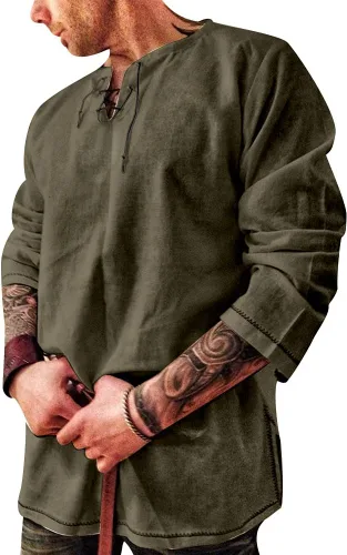 Vista 11 de Camisa de hombre de moda de algodón y lino de manga larga, color liso, étnica, para la playa o yoga