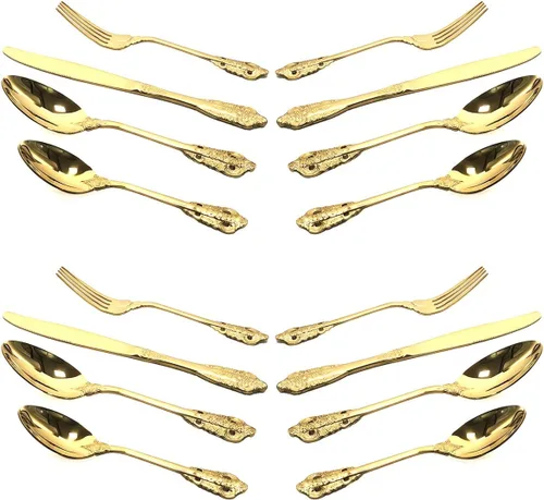 Vista 10 de Juego de cubiertos de 4 piezas, cubiertos de acero inoxidable 18/10, incluye cuchillo, tenedor, cuchara, cuchara de té, pulido con espejo, apto