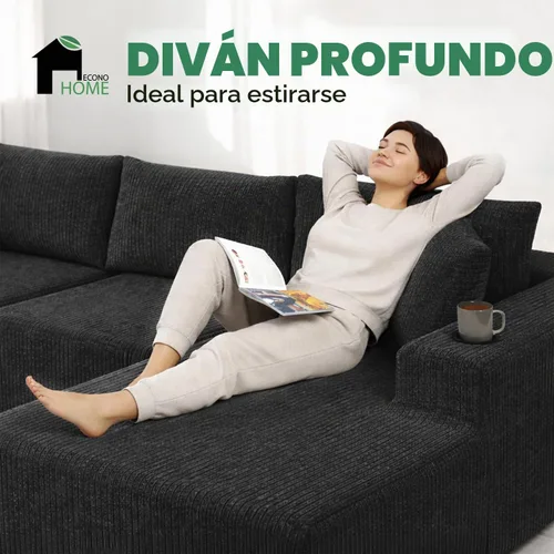 Vista 7 de EconoHome Sofá seccional Boneless Cloud, asiento profundo de felpa en forma de L para relajarse y entretener, construcción duradera y fácil montaje