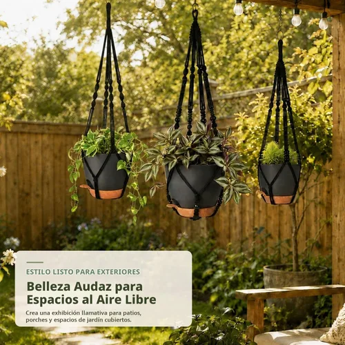 Vista 5 de Paquete de 3 macetas colgantes grandes para plantas de interior con Negro