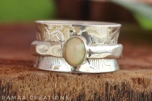 Vista 3 de Ethiopian Opal Spinner Ring Anxiety Silver Spinner Ring Fidget Spinner Ring For Women Handmade Spinner Ring Sterling Silver 925