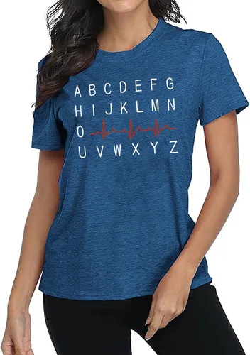 Vista 3 de Nurse Shirt Women Nursing Tshirt ABC Alphabet Print Graphic Tee Tops Nursing School Gift T-Shirt Blouse
