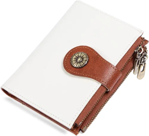 Vista 17 de Cartera pequeña para mujer, con bloqueo RFID, de piel suave, plegable, compacta, tarjetero para mujer, con bolsillo con cremallera, color negro